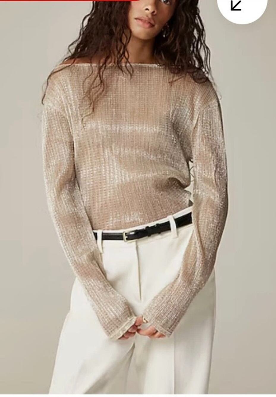 New! J.CREW Women's Sz M Sheer metallic Boatneck Stainless Steel # 52